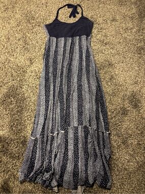 Ric Rac Halter Maxi Dress with Tiny Floral Print